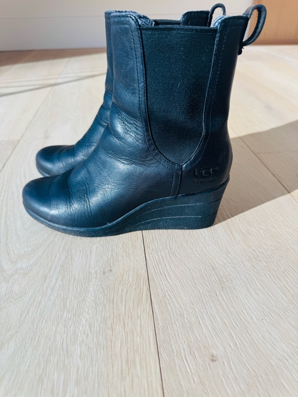 UGG Black Leather Wedge Ankle Boots - Picture 4 of 6